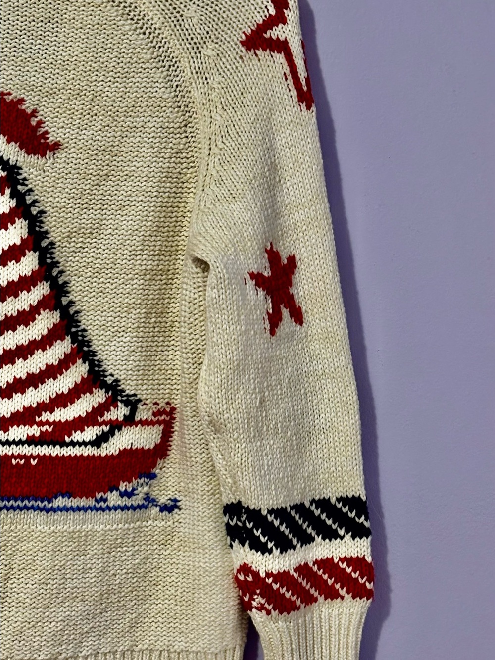NWT Anthropologie Cream Nautical Sailboat Red & Blue Stars Cozy Cardigan SZ XS - Picture 12 of 16
